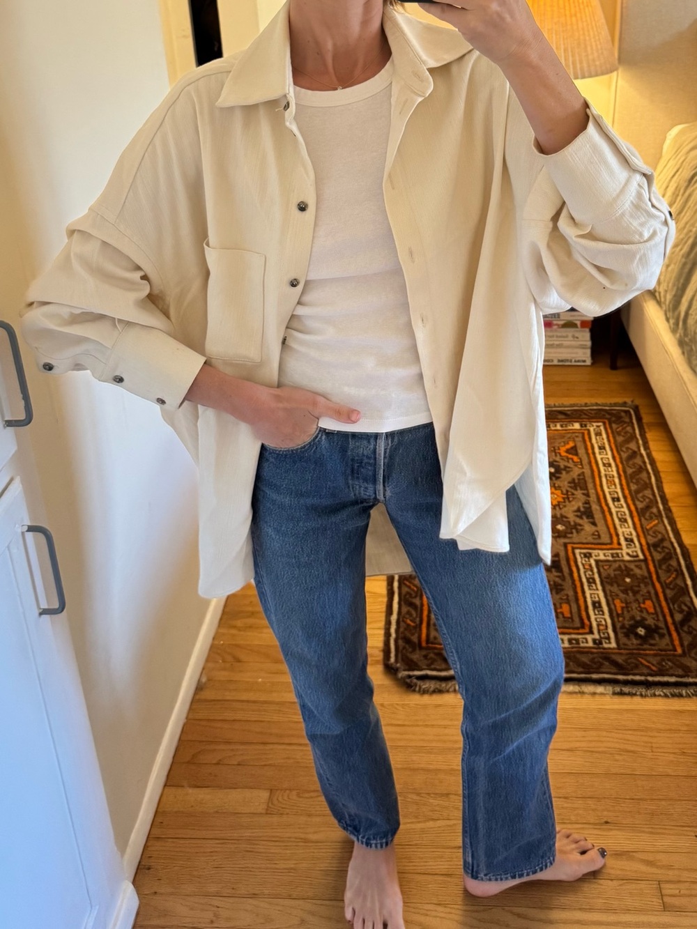 Light Cream Oversized Button-Down Shirt - Women
